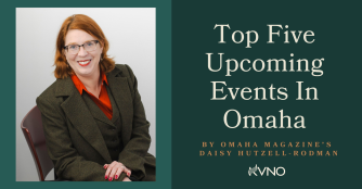 Daisy Hutzell-Rodman poses smiling in front of a graphic for the “Top Five Events” segment.