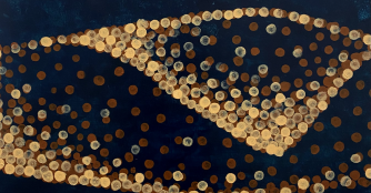 A monochromatic abstract image from Brad Marr’s Murmurations, featuring flowing, cloud-like patterns that evoke the movement of flocking birds.