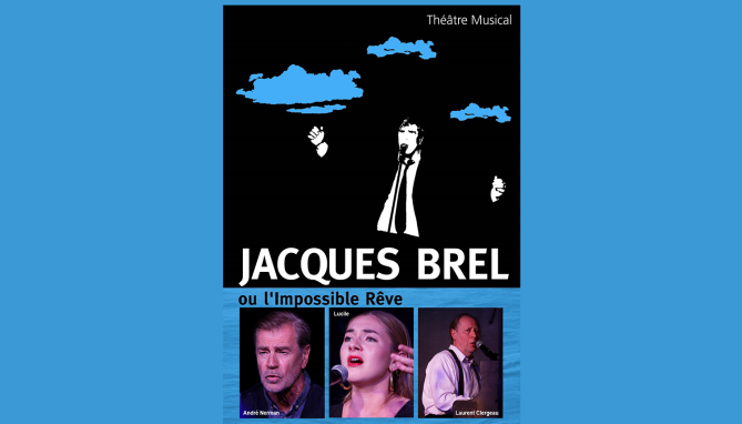 Poster for a French-language musical tribute to Jacques Brel at The Joslyn’s Abbott Hall.