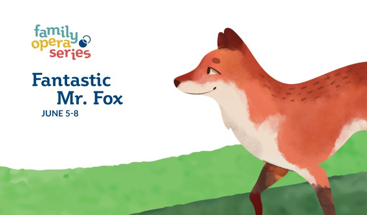 Poster for Fantastic Mr. Fox. A stylized fox character stands prominently, dressed in clever attire, set against a whimsical background. The design blends bold colors and playful imagery to reflect the adventurous tone of the opera. Text reads 