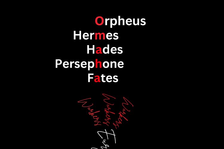 Poster for a high school production of Hadestown, featuring dramatic imagery of the Underworld and young performers from the Omaha Public Schools Summer Theater Academy.