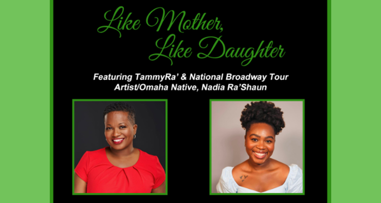 Headshots of TammyRa' and Nadia Ra'Shaun over the logo for Like Mother Like Daughter