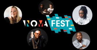 NOMAFEST logo with five musicians in circles surrounding it.