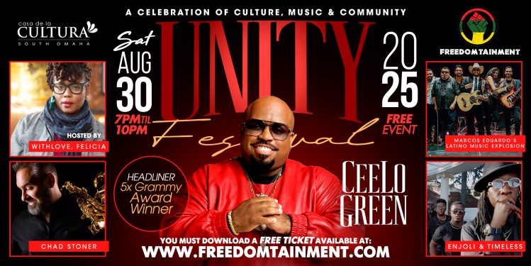 The promotional image for Untity Fest. Images of the musical lineup accompany the date and time of the festival.