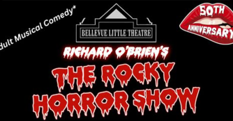 Stage lights illuminate a theater curtain, symbolizing the start of Bellevue Little Theatre’s 57th season.