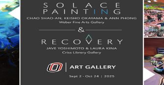 A promotional image showing the titles of both Solace & Recovery Exhibitions, bordered by art from the exhibitions.