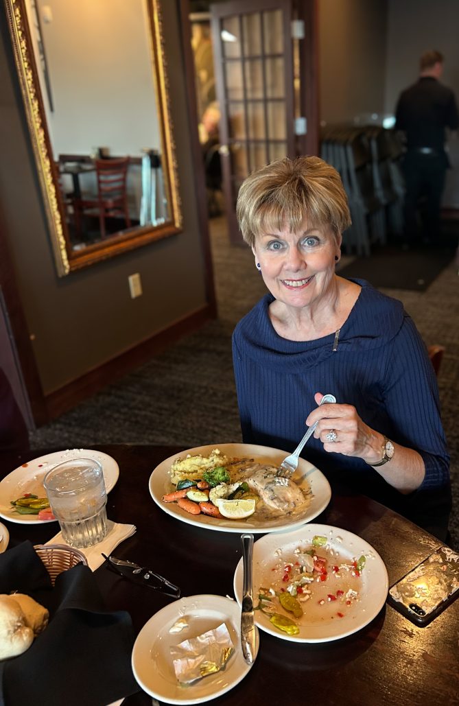 KVNO's Coleen Cook eat dinner at Vincenzo's restaurant in Omaha. It's one of her favorites.. 