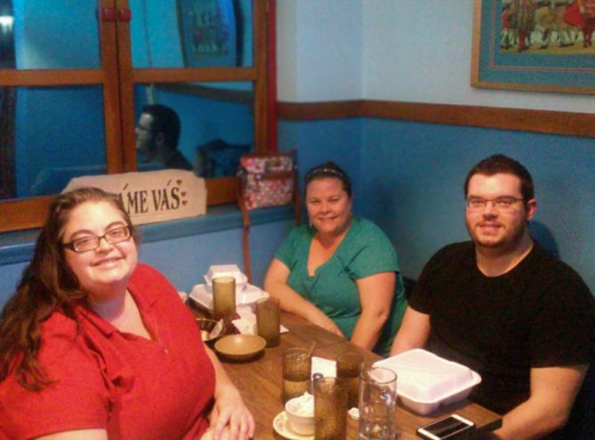 Miranda at the Bohemian Cafe with her friends, Corinna Rudeen, and Nick Kline.