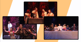 Three production photos from UNO Theatre’s Jesus Christ Superstar, featuring scenes from “Simon Zealotes,” “This Jesus Must Die,” and “The Last Supper.”