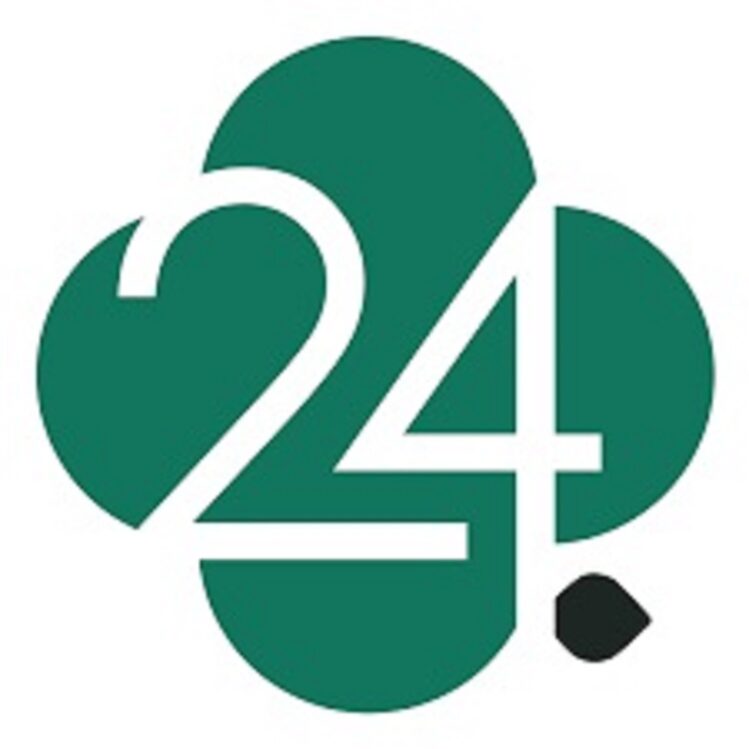 The logo for Clover24. It shows the number 24 over top of an illustrated green clover