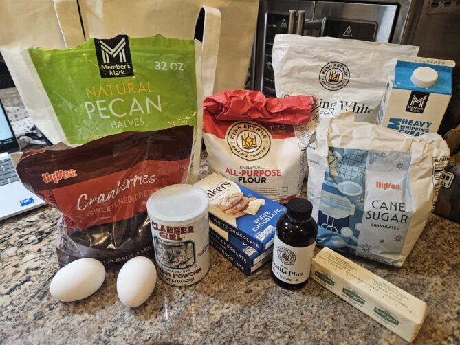 A kitchen counter showing all the ingredients for Sherry's scones
