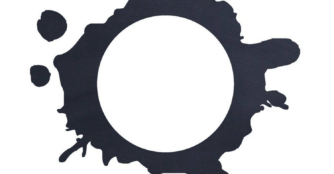 The ending letter 'o' in the logo for KANEKO Gallery. It displays an the letter 'o' in an ink-blot artistic fashion.