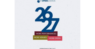Opera Omaha 2026–2027 season announcement logo with bold, modern typography and the Opera Omaha branding.