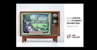 A vintage television illustrates artwork by a student illustrating a nature scene with 