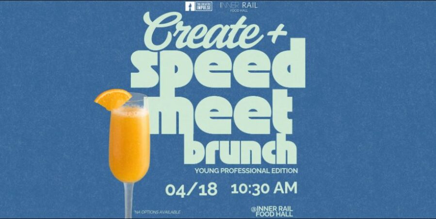 Promotional image with bold, modern text reading “Create & Speed Meet Brunch: Omaha Young Professionals (ages 25–35).”