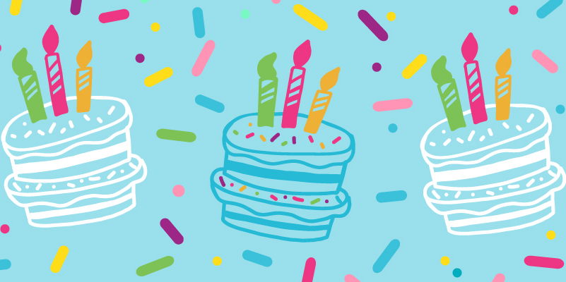 A promotional image for the Omaha Children’s Museum’s 50th Birthday Celebration featuring three colorful birthday cakes topped with lit candles, surrounded by festive decorations in a bright, playful setting.