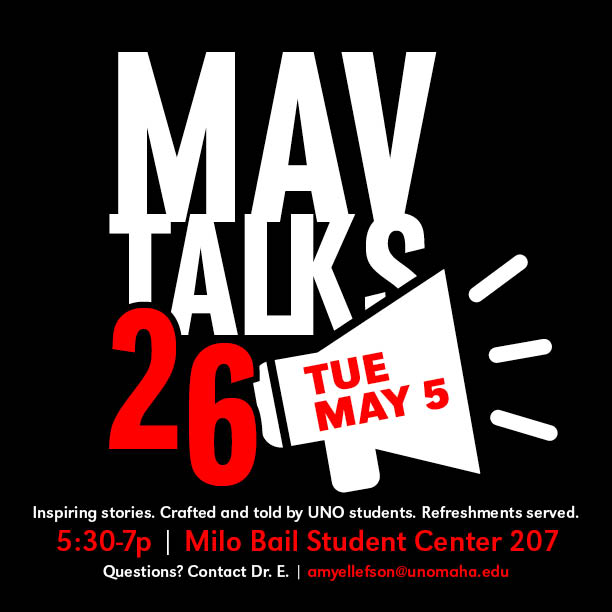Artwork for MavTalks with info about the event