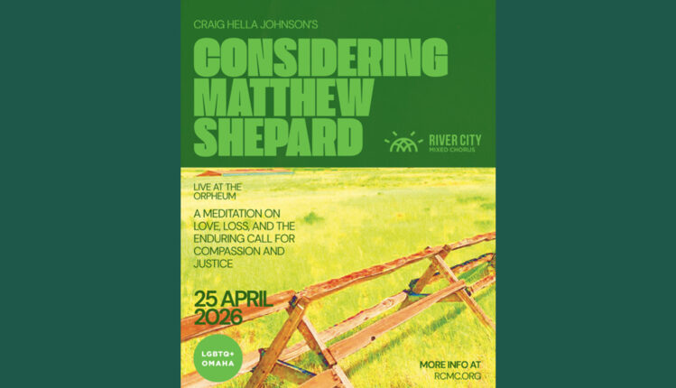 An artistic landscape with an open sky and soft light stretches across the scene, symbolizing reflection and remembrance in a promotional poster for Considering Matthew Shepard.