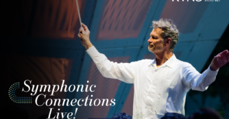 Symphonic Connections Live Event Image. Maestro Ernest Richardson stand in front of the musicians with his baton raised.