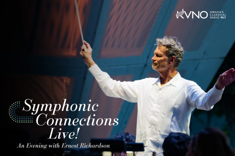 Symphonic Connections Live Event Image. Maestro Ernest Richardson stand in front of the musicians with his baton raised.