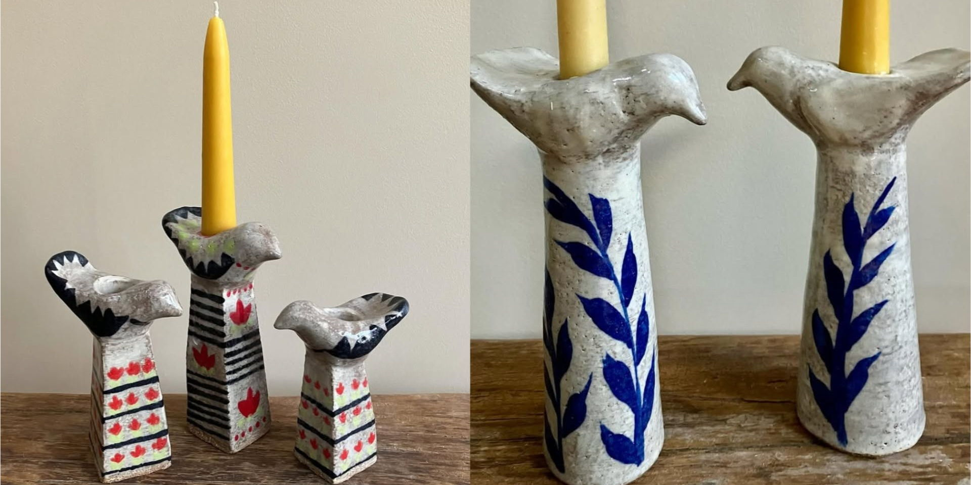 Bird-like figures made with ceramics