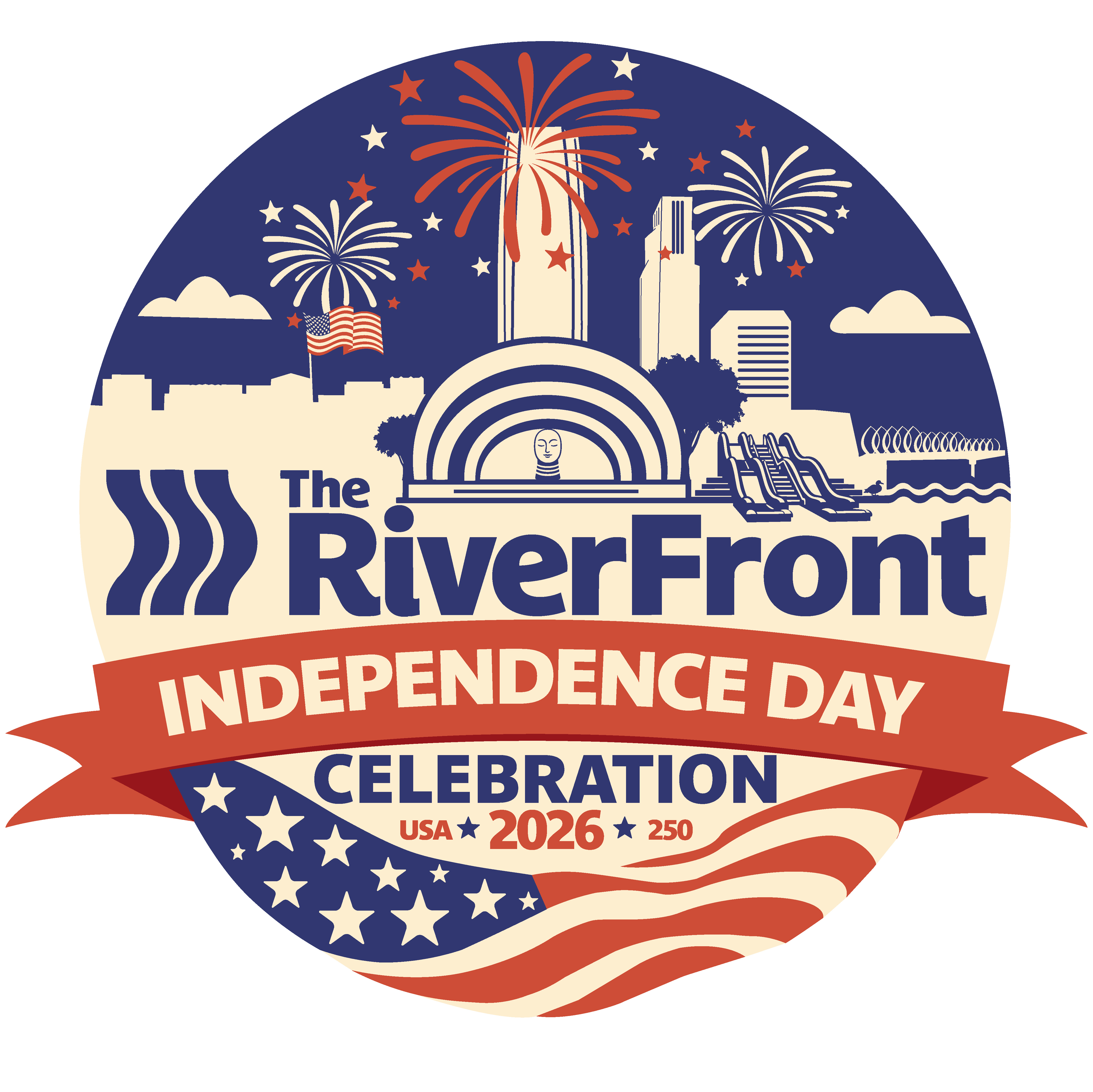 Logo for the RiverFront Independence Day Celebration