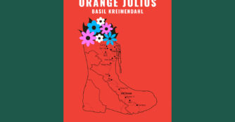 Promotional poster for Orange Julius by Basil Kreimendahl featuring a boot-shaped map of Vietnam and surrounding areas, surrounded by flowers. The design reflects themes of memory, war, identity, and family explored in the play.