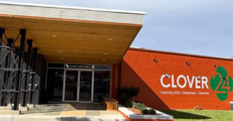 Front entrance of Clover24, a creative arts and community space in South Omaha.