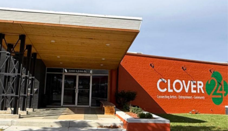 Front entrance of Clover24, a creative arts and community space in South Omaha.