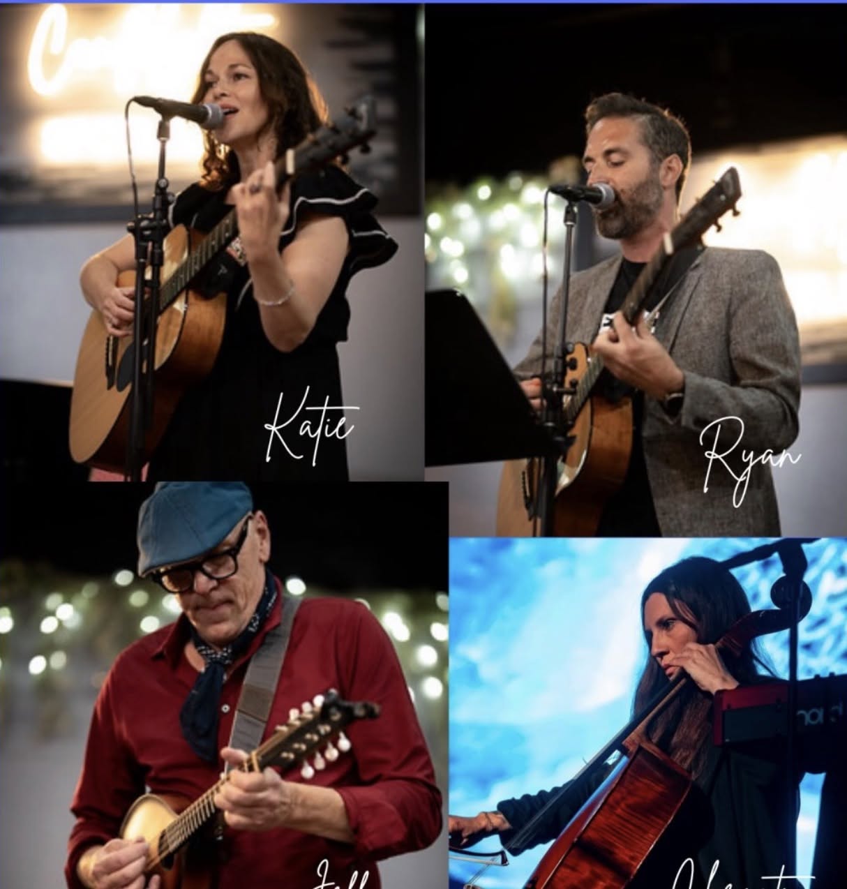 Promotional image for C&C Omaha’s concert at Clover24 featuring four different artists from Les French Squares.